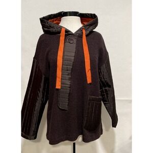 Terra SJ Apparel Women's Mixed Material XL Brown Knit Quilted‎ Pullover Hoodie